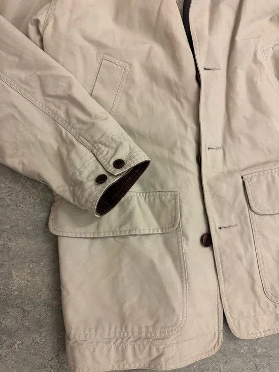 L.L. Bean Beige Cotton Field Jacket with Brown Corduroy Collar Medium - Picture 7 of 8